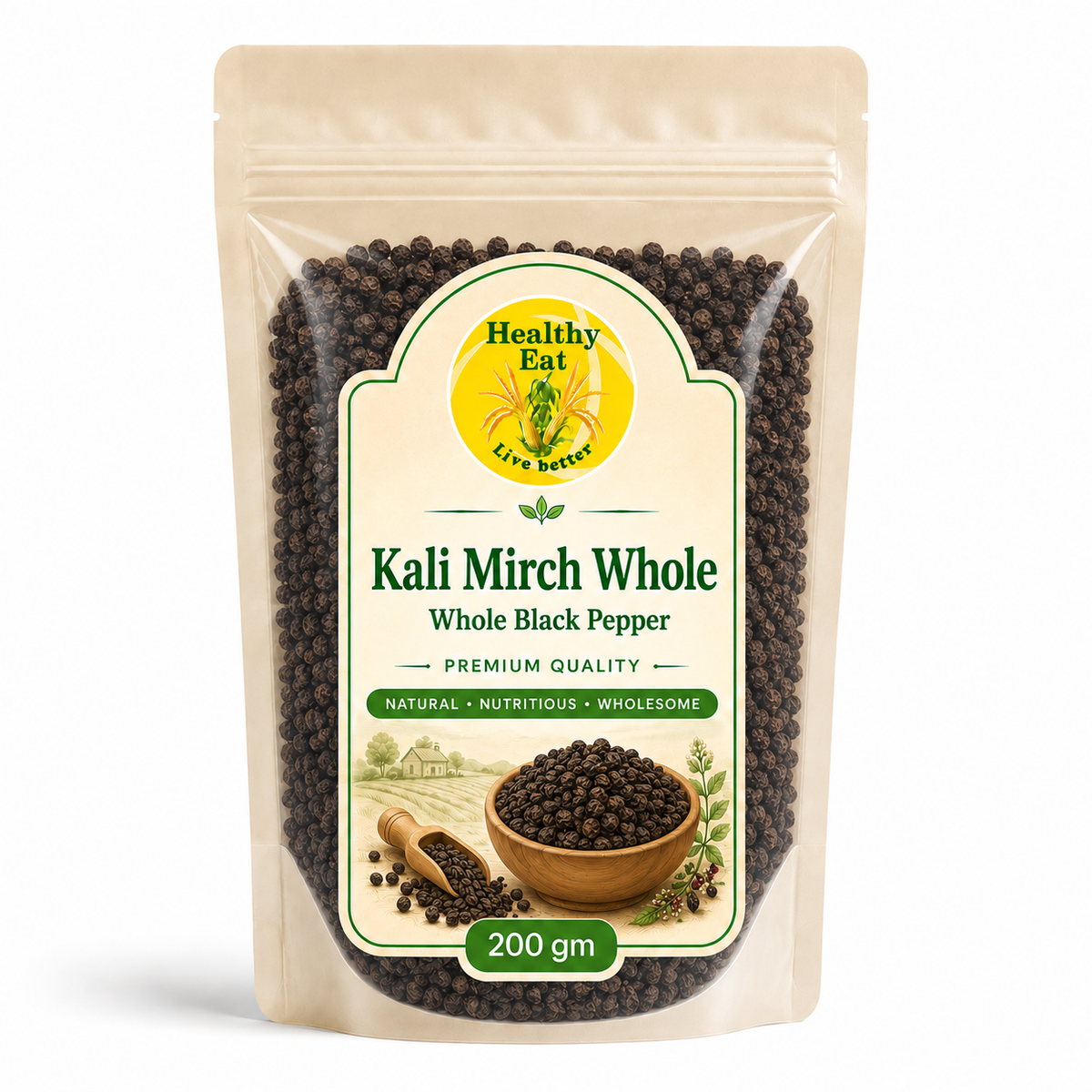 Healthy Eat Kali Mirch Whole – Premium Black Pepper 200 gm